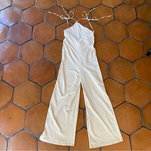 Zara Beige Wide-Leg Jumpsuit